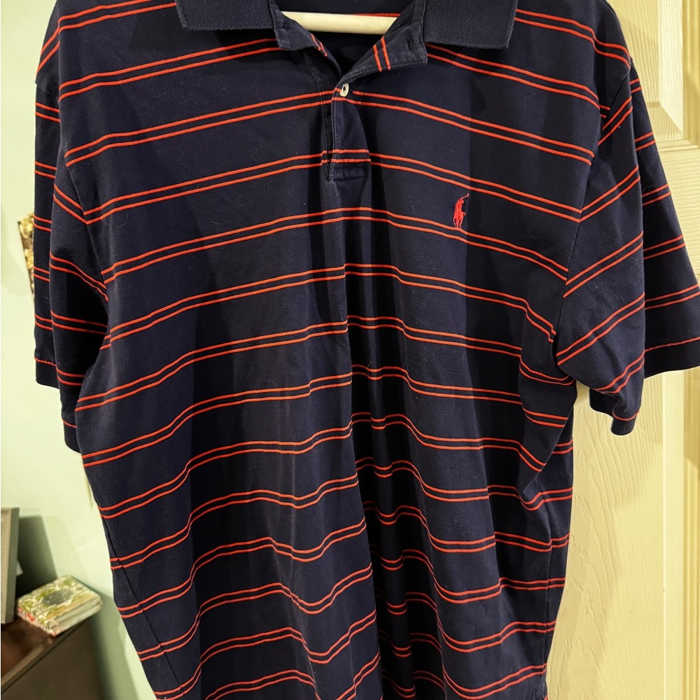 Polo by Ralph Lauren Men's Navy and Red Striped Shirt size Large
